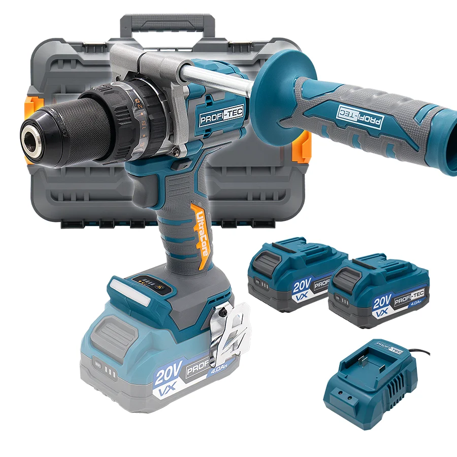 Акумуляторний дриль-шурупокрут PROFI-TEC PPCD16020 UltraCore (2×PT2040VX (4.0 Аг), зарядний пристрій)